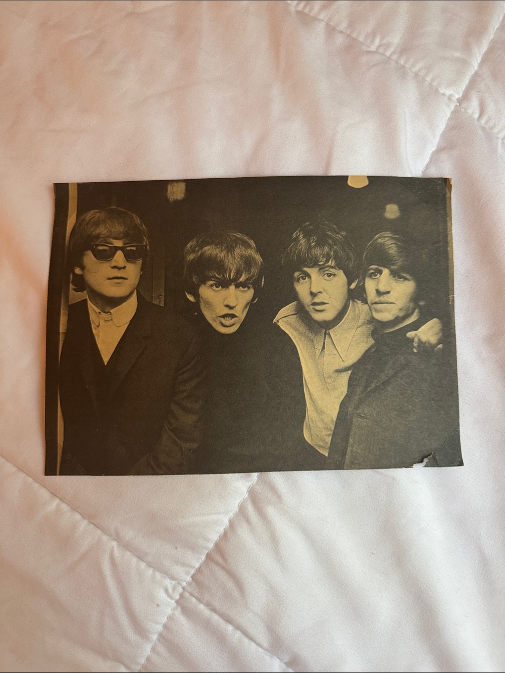 Vintage Black & White 60s Magazine Cutout Print-- Front: Beatles, Back: Batman